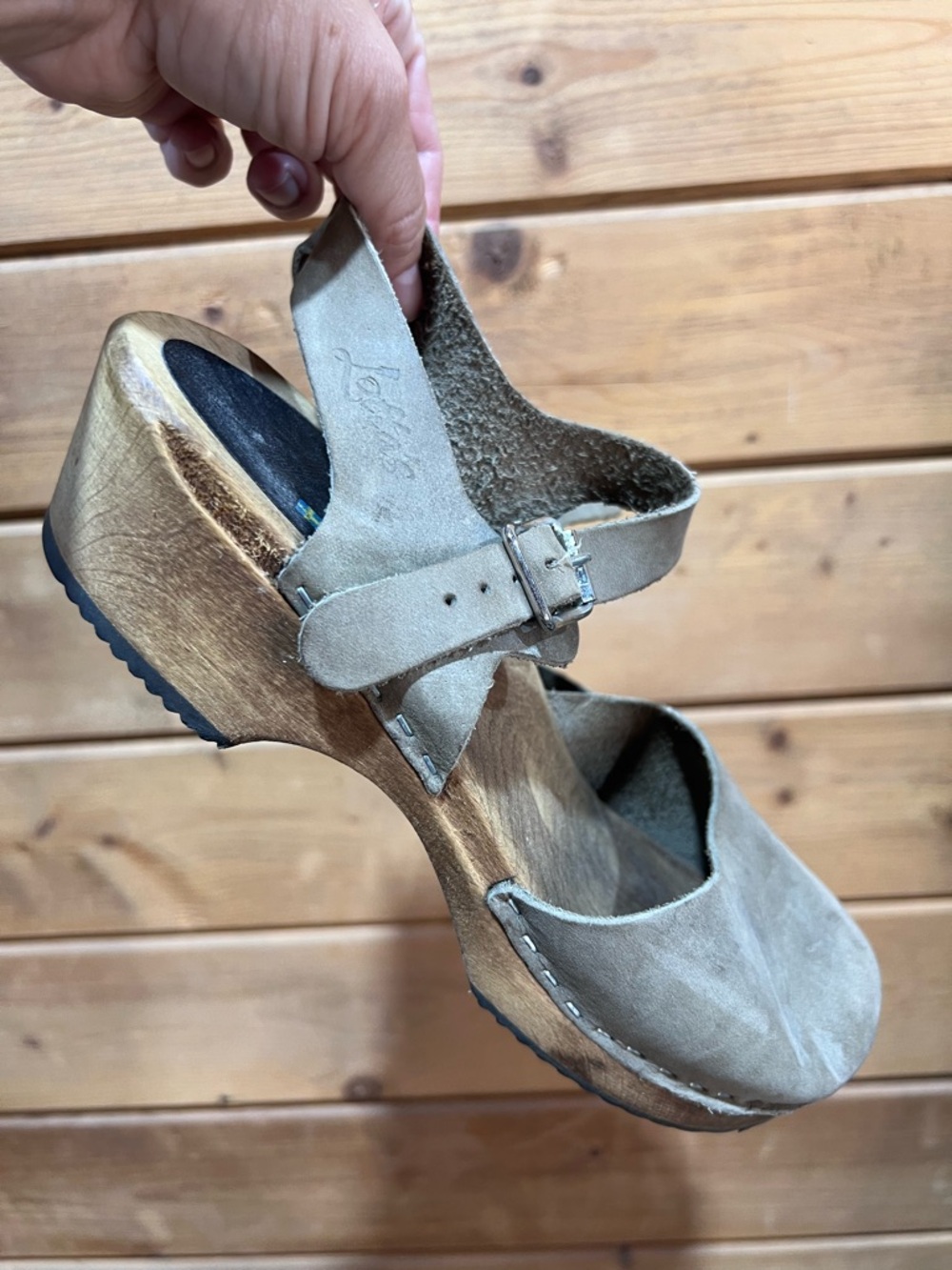 Lotta From Stockholm Mary Jane Clogs Taupe Suede Wooden Clogs EU 38